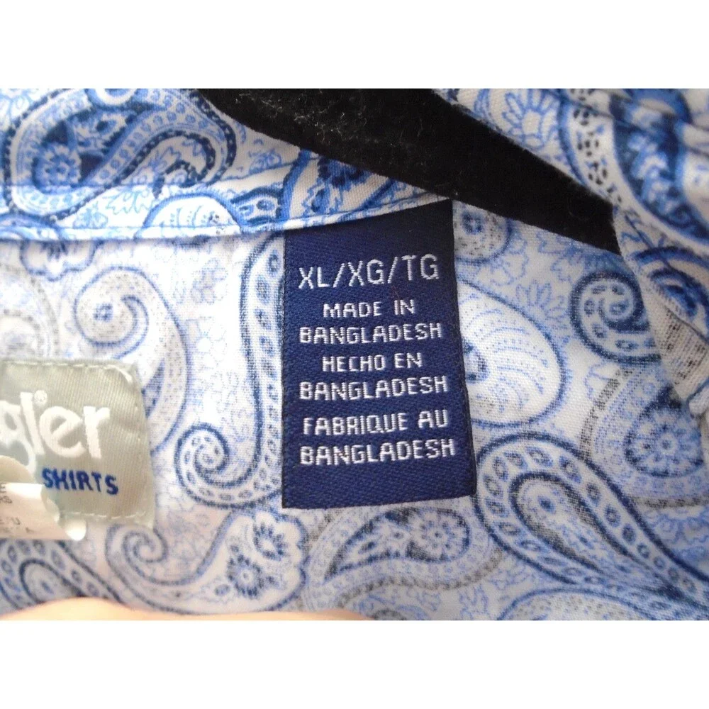 Wrangler Wrancher Western Shirt Men's XL Blue Paisley AOP Pearl Snap Long Sleeve - Picture 8 of 9